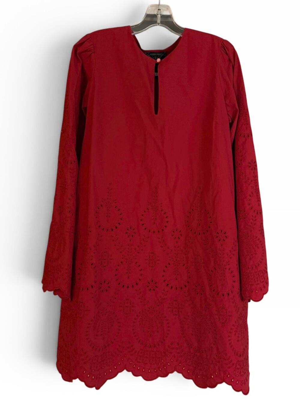 Johnny Was JADE Sylvia Red Embroidered Cotton Eyelet Tunic Dress - Small